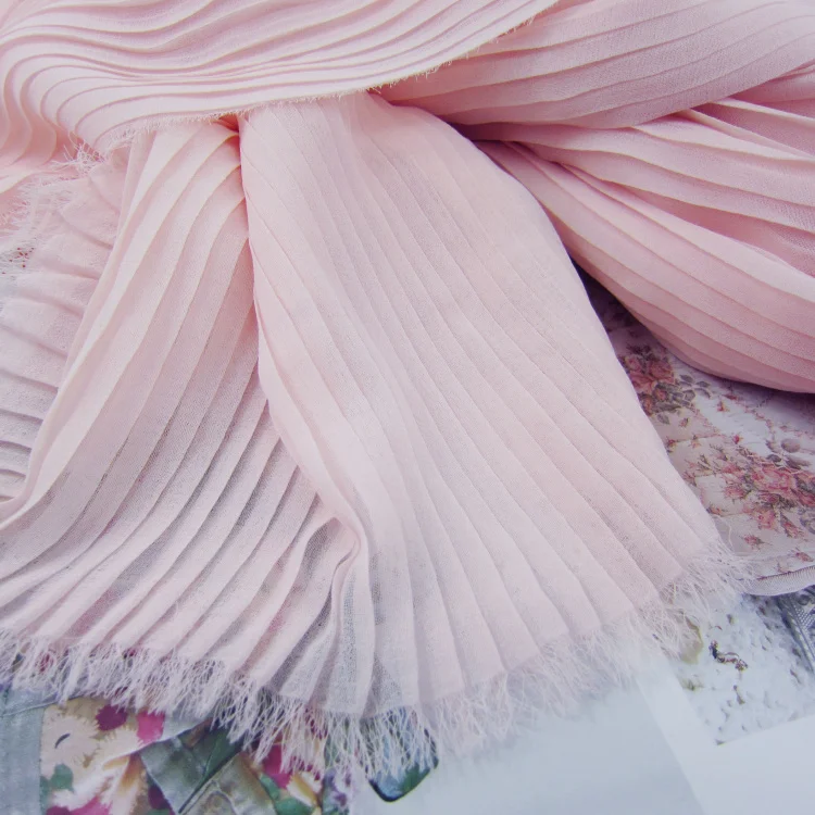 

3 Meters 150CM 59" Wide nude pink Ruffled Pleated Chiffon Fabric Solid Dress Clothes Materials LX120