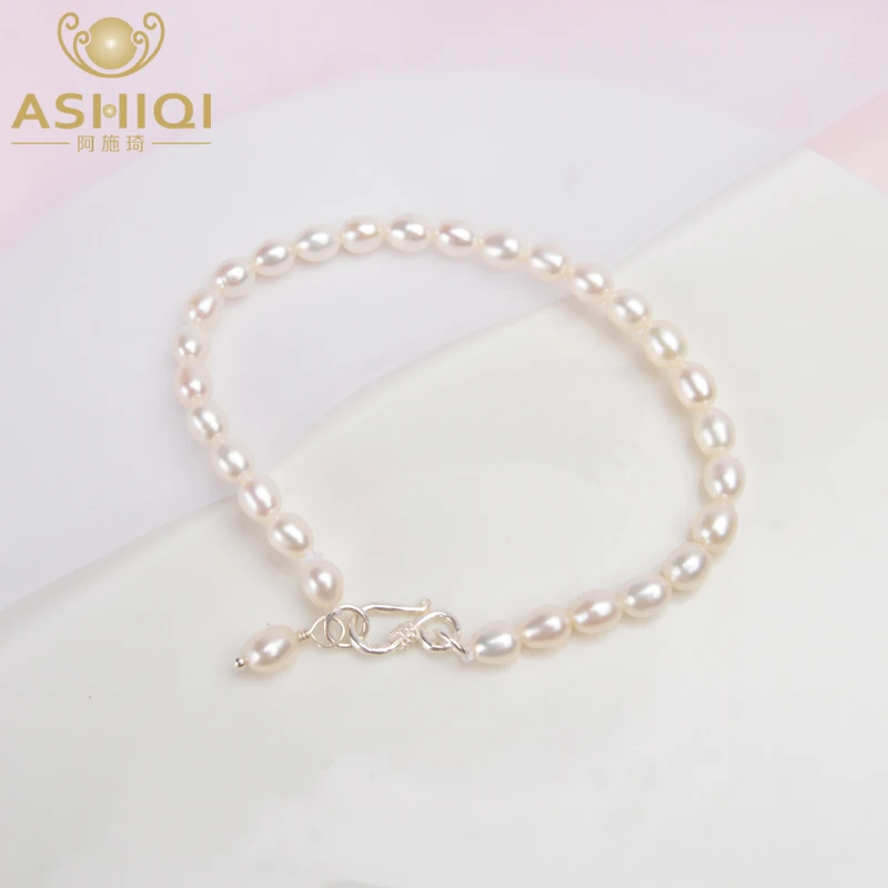 ASHIQI 4 5 мм натуральный пресноводный жемчуг браслеты из стерлингового серебра 925