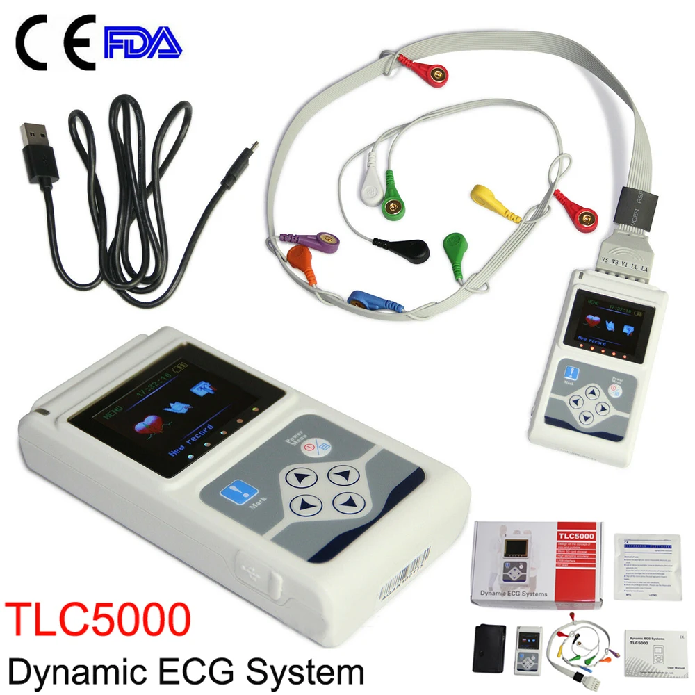 Ручной динамический ЭКГ аппарат TLC5000 12 свинцовых 24 часовых анализаторов рекордер