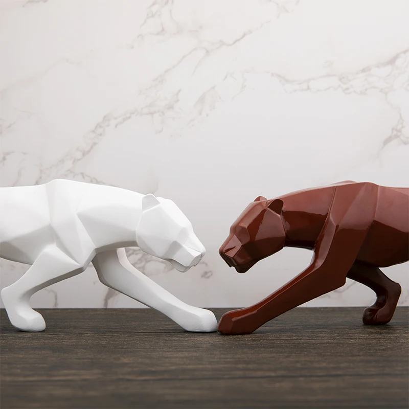 

[MGT] 4 Color Modern Abstract Black/White Geometric Leopard Statue Desktop Resin Panther Crafts Sculpture Decor Animal Figurine