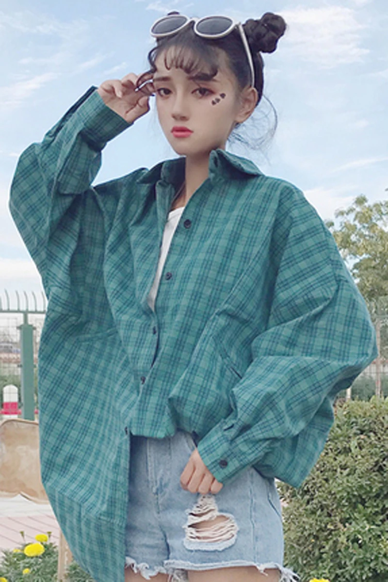 Женская рубашка в клетку с длинным рукавом Корейском стиле | одежда