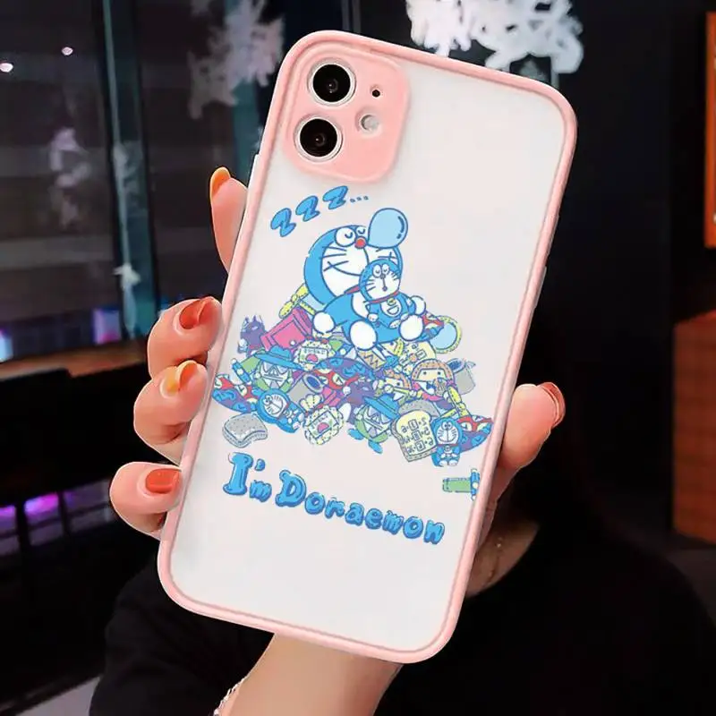 

Doraemon anime robot lovely cat Phone Case Matte Transparent for iPhone 7 8 11 12 s mini pro X XS XR MAX Plus cover funda