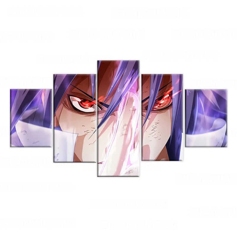 

5 Piece Sasuke Sharingan Rinnegan Anime Canvas Painting Wall Poster for BedRoom Home Decor Oil Modern Modular Framework Artwork