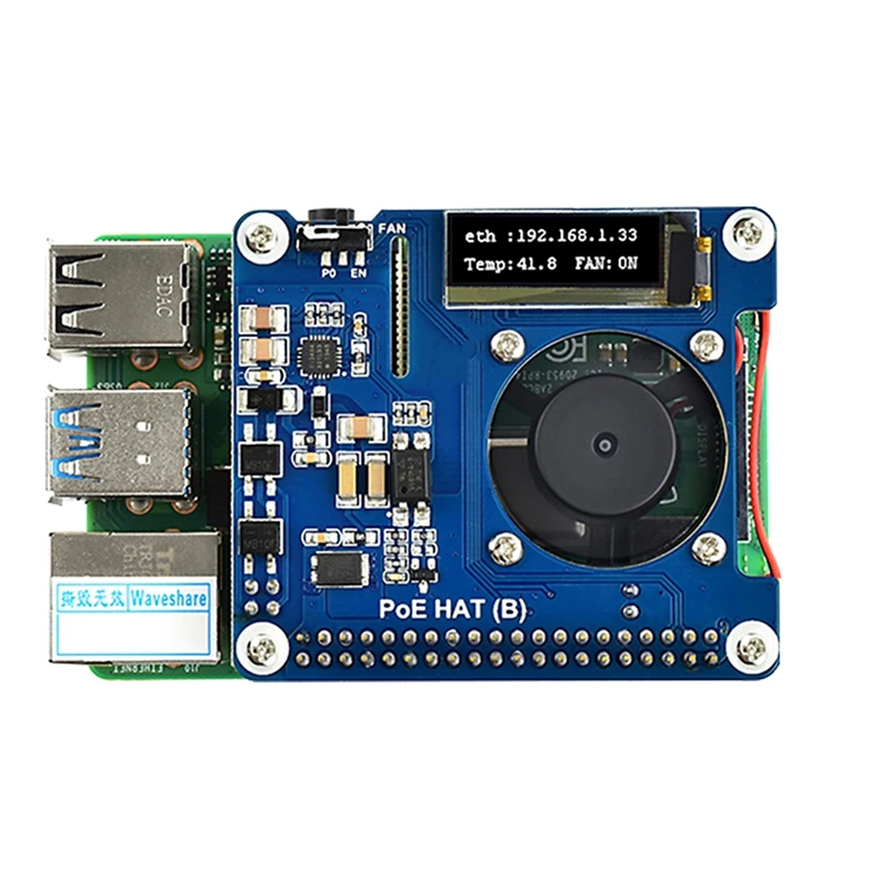 

for Raspberry Pi Power over Ethernet HAT (B) for Raspberry Pi 3B + / 4B and 802.3Af PoE Network