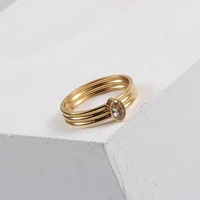 high end pvd gold finish 3 layers oval zirconia stainless steel rings drop shipping