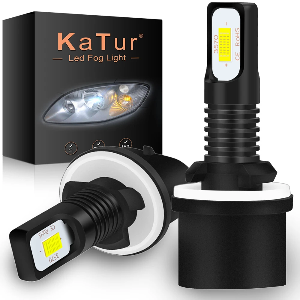 Katur 2 шт. H27 Led 880 Светодиодная лампа H27W1 2400LM 6500K белая Автомобильная