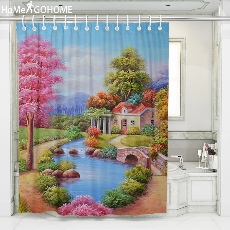 Цветная 3D занавеска для душа с масляной краской водонепроницаемая ванной