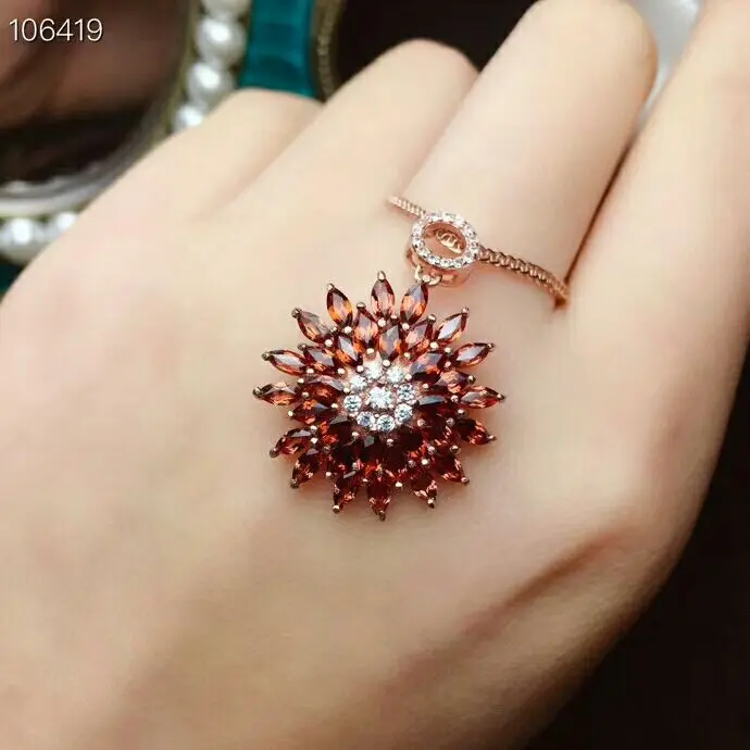 MeiBaPJ натуральный гранатовый камень ожерелье с подвеской в виде цветка 100% Серебро