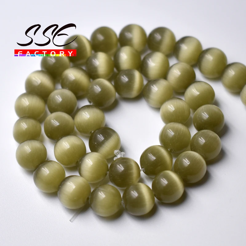 

Olive Green Opal Natural Cat Eye Beads Round Loose Spacer Bead for Jewelry Making DIY Bracelet Necklace 4/6/8/10/12MM 15"strands