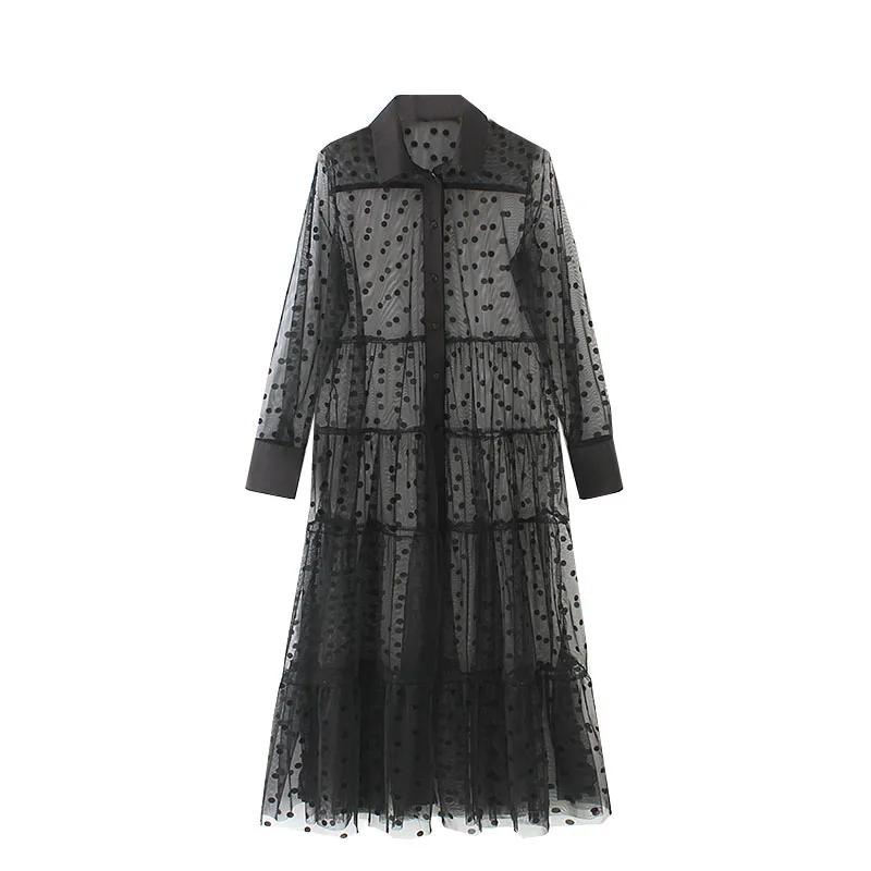 Прозрачные кружевные длинные блузки в горошек женская Пляжная накидка