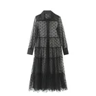 Прозрачные кружевные длинные блузки в горошек, женская Пляжная накидка, прозрачная вечерняя вечерние башка с отложным воротником