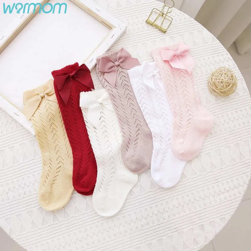 Warmom с большим бантом Гетры Высокие мягкие хлопковые детские петля носки для