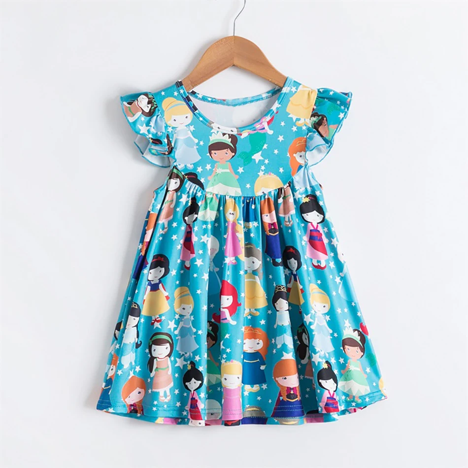 

2021 Summer New Princess Dresses for Girls Cartoon Printing Short Sleeve Cotton Children's Dresses Birthday Party Casual Clothes