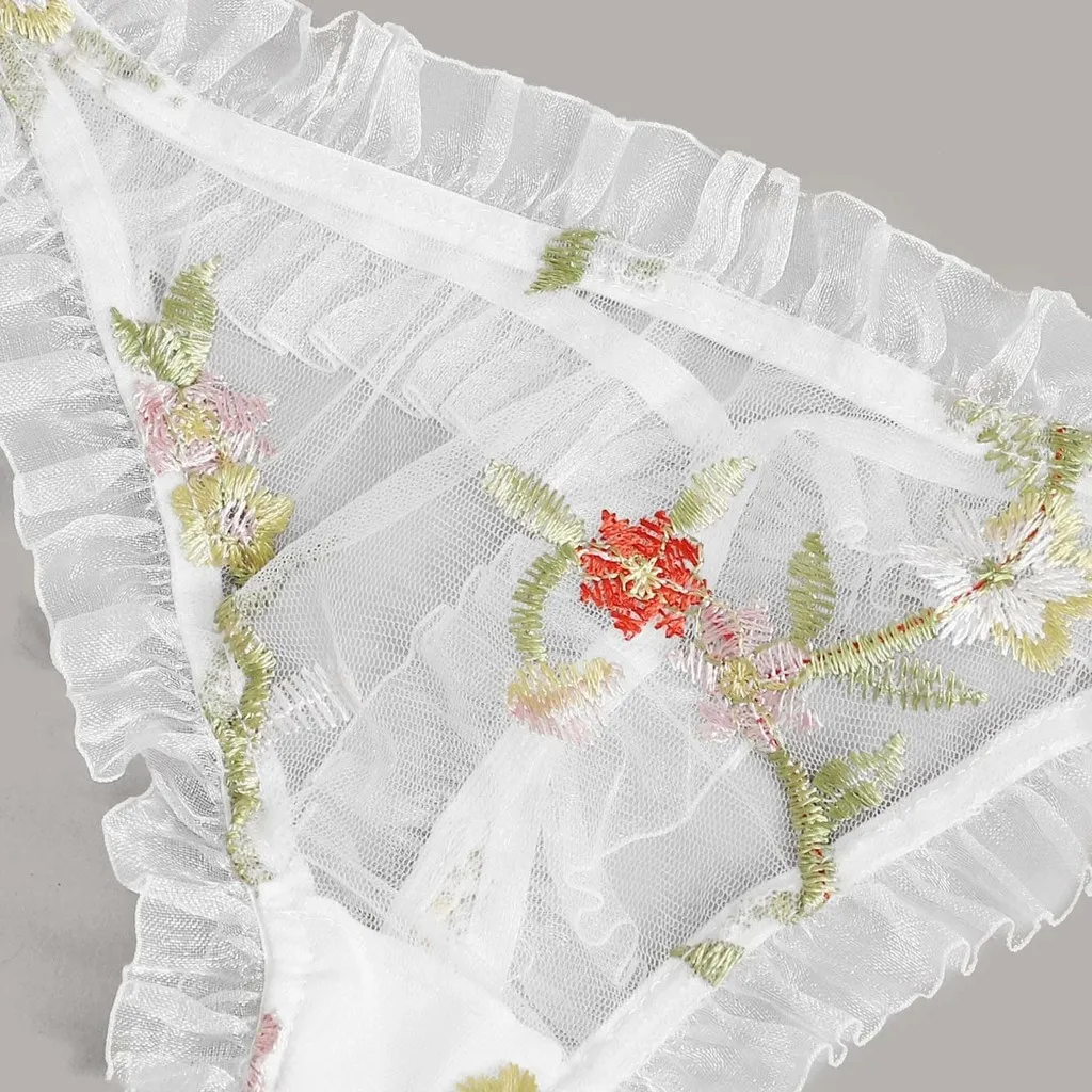 

Sexy Lingerie Set Women's Underwear Flower Embroidery Lace Bra Tops Panties See-Through Erotic Lingerie Underwear Set