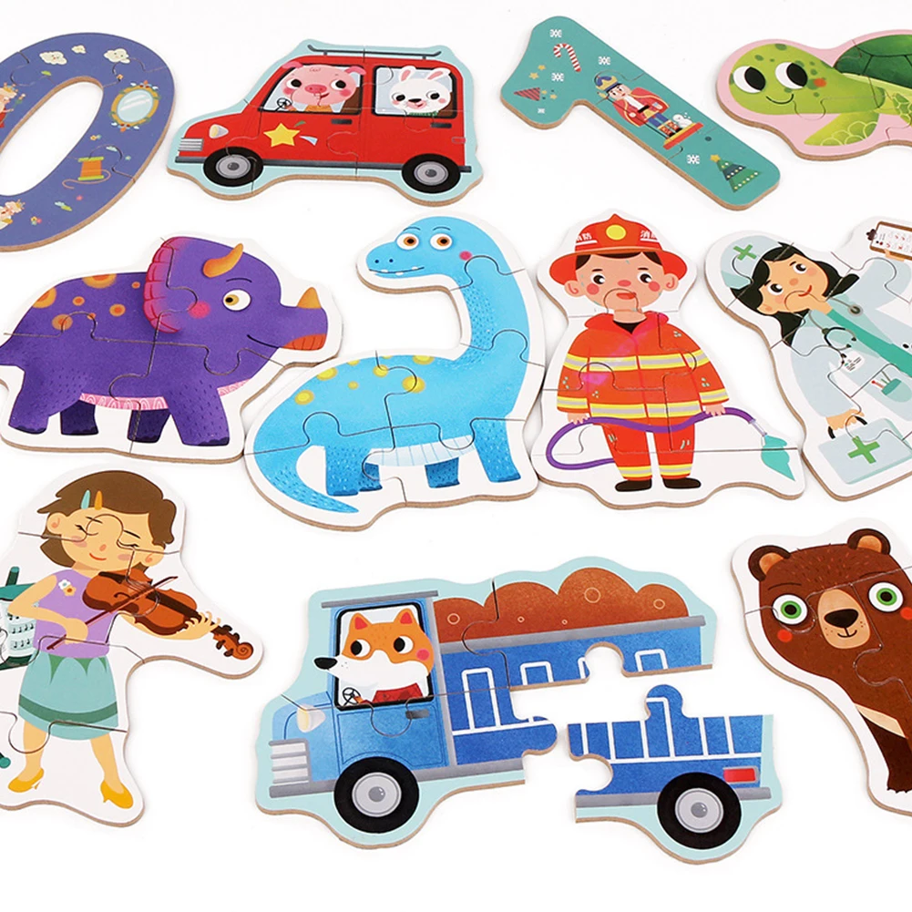 

Kid Cute Dinosaur Vehicle Jungle Animal Wooden Jigsaw Puzzle Early Education Toy Odorless Bright Color Jigsaw Puzzle