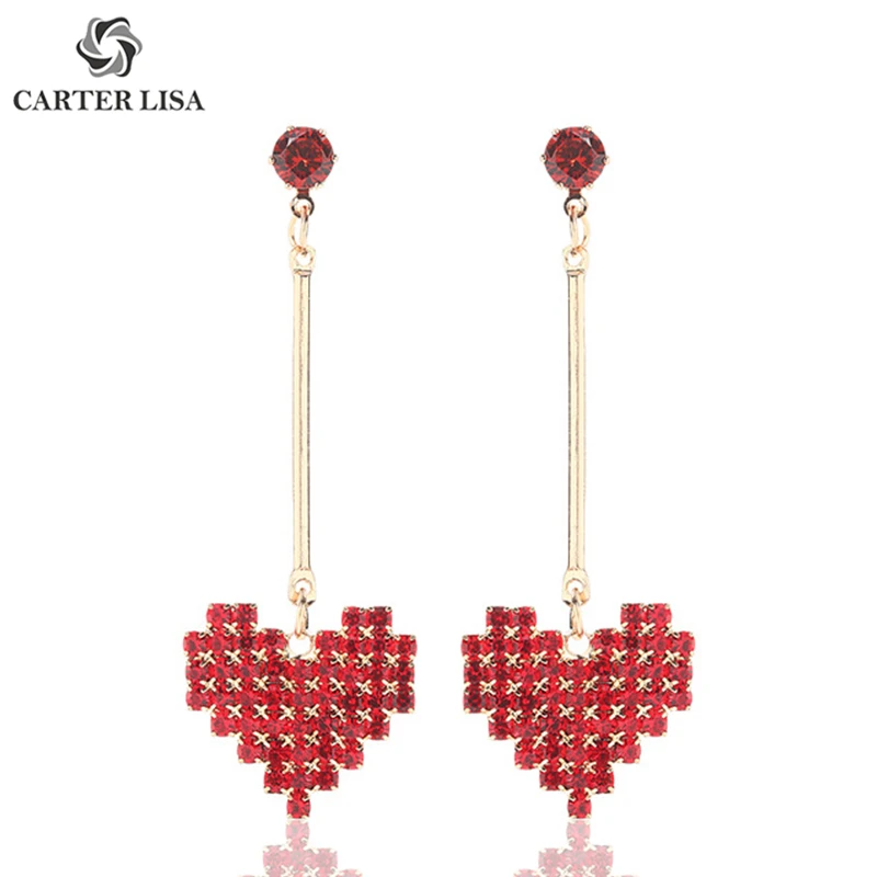 CARTER LISA красивые красные стразы в форме сердца любовь свисающие серьги для женщин