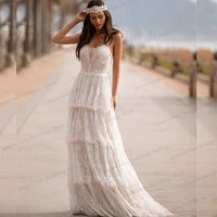 boho wedding dress lace 2021 sweetheart floor length bohemian elegant robe de mariee 3 layers rustic vintage sleevelss backless
