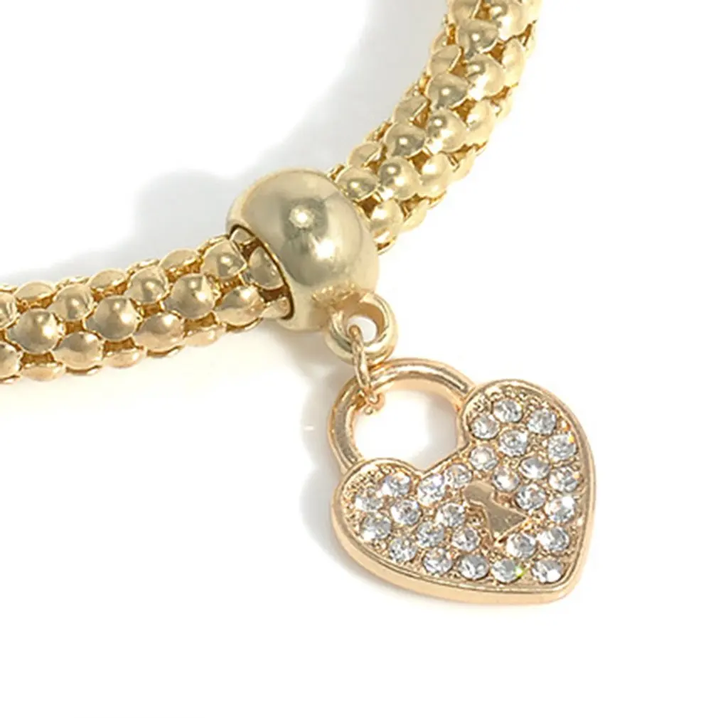 Модный браслет из сплава блестящие стразы подвеска в виде сердца эластичный