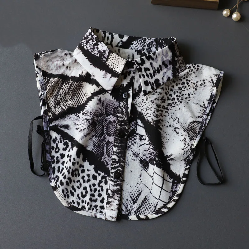 Леопардовый съемный воротник рубашки для женщин клетчатый ложный женская блузка