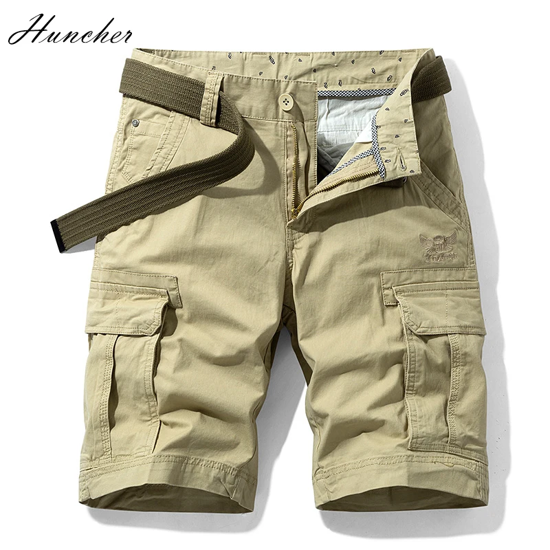 Koop Huncher Cargo Shorts Heren 2021 Solid Zijzakken Tactische Korte Broek Toevallige Militaire Jogging Kaki Plus Size Shorts Voor Mannen