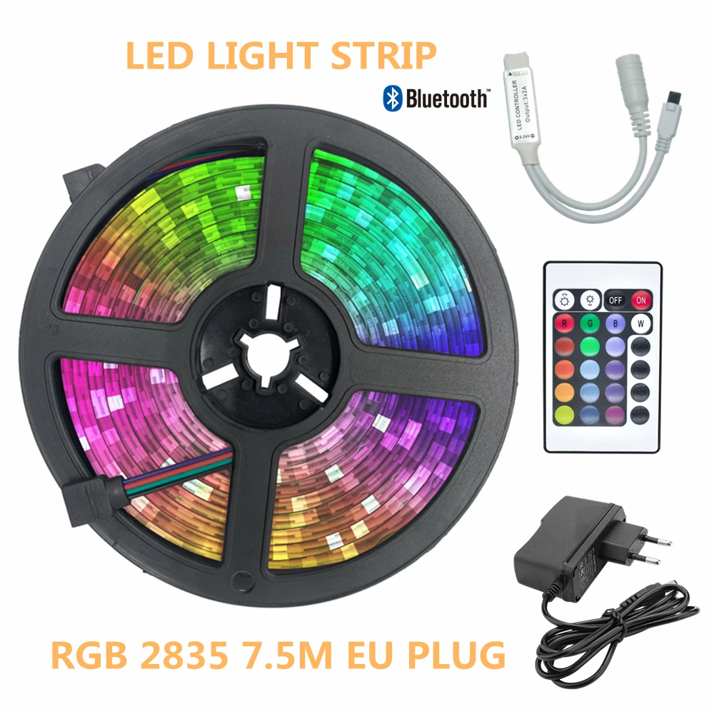 

2835 7.5M LED Light Strip 2835 5M Bluteooth Controller Non Waterproof EU PLUG Night Light Background Decoration Luminous In Room