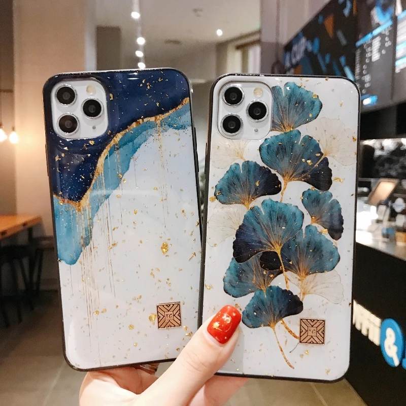

sumkeymi Cute Leaves Flower Grid Soft Silicone Cover Phone Holder Case For iphone 11 12 7 8 Plus mini Pro X XS Max XS XR