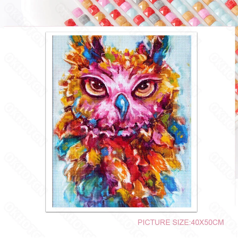 

Animals Embroidery Diamond Painting Colorful Owl Oil Painting Square Diamond Round Diamond Mosaic Rhinestone Wall Decor