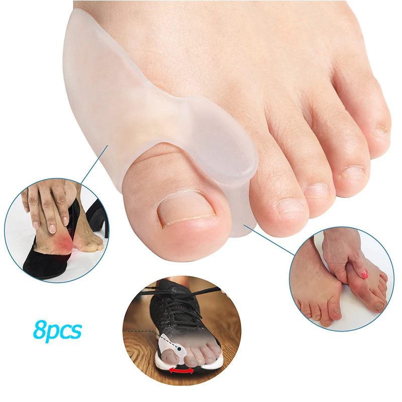 

8pcs Silicone Gel Foot Care Tool Bunion Corrector Bone Big Toe Separator Spreader Eases Foot Pain Foot Straightener Protector