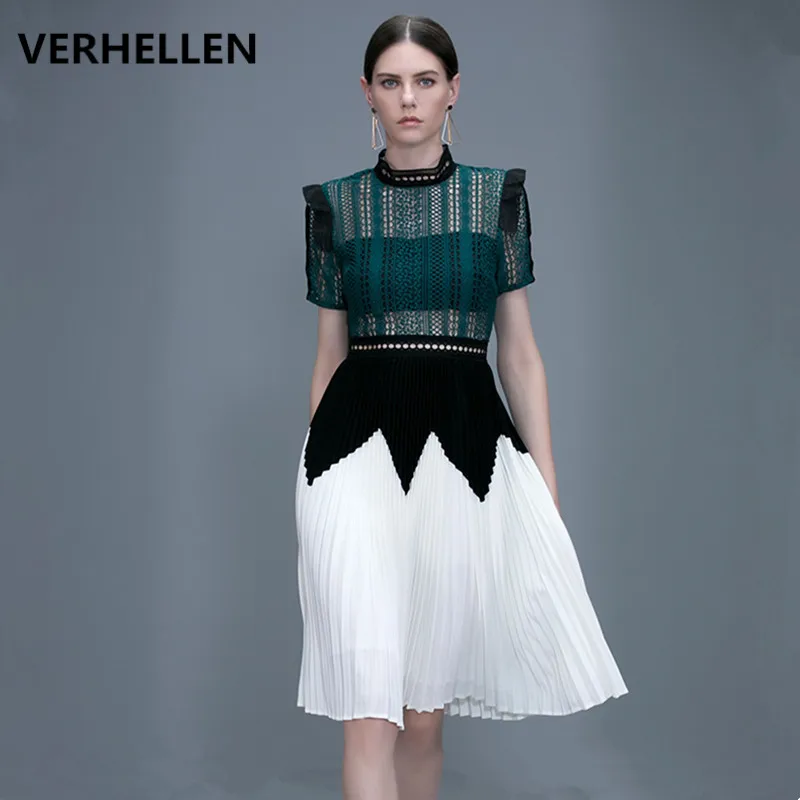 Женское Плиссированное шифоновое платье с коротким рукавом VERHELLEN элегантное