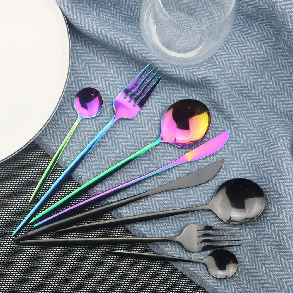 4Pcs/set 18/10 Stainless Steel Cute Hot Golden Dinnerware Set Kitchen Tableware Knife Fork Spoon Cutlery Silverware Sets | Дом и сад