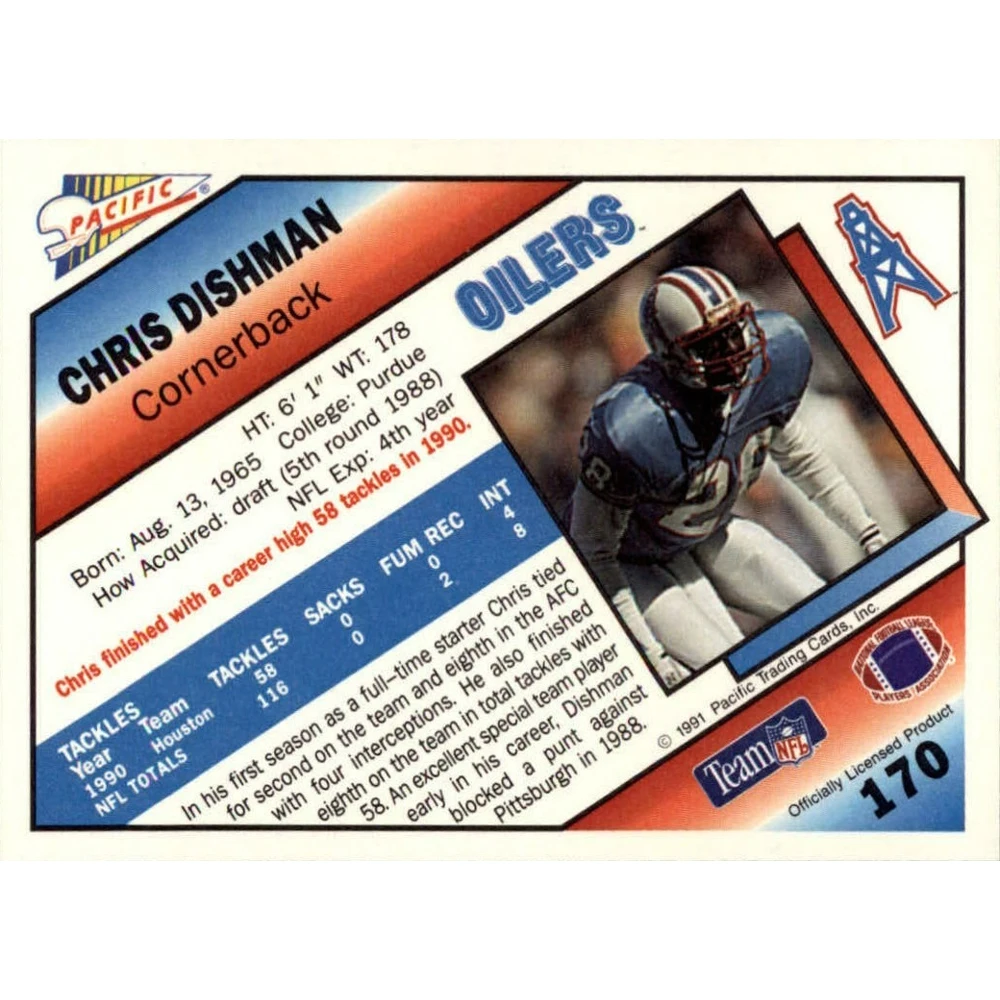 Pacific 1991 NFL PRO Коллекционная карточка американский футбол №170 Chris Dishman | Игрушки и