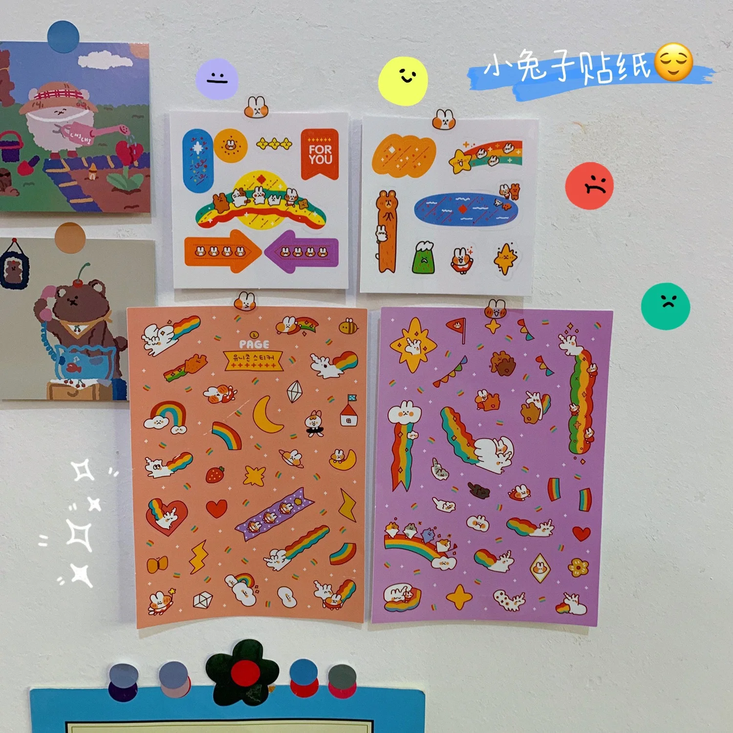 29 шт./лот Мультяшные милые радужные наклейки в Корейском стиле Ins с кроликом
