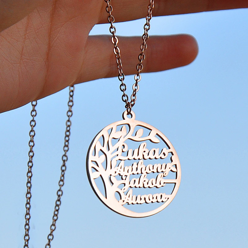Персонализированное семейное дерево женское ожерелье с буквенным принтом