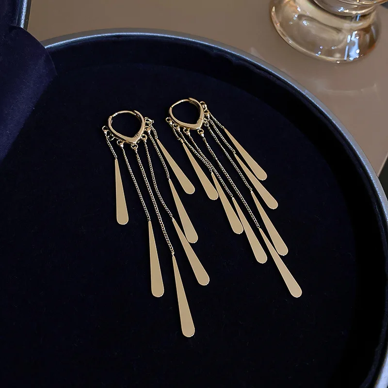 

Real Gold Plated Anti Fading Alloy Sequin Chain Tassel Earrings For Women Gentle Sexy Long Party Fashion Jewelry Accessories