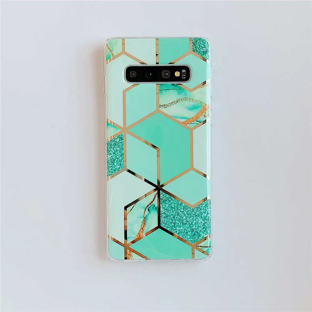 Чехол для телефона с геометрическим мрамором и покрытием для samsung Galaxy S10 S9 S8 Plus S10E Note 10 Plus, мягкий силиконовый чехол из ТПУ - Цвет: Green