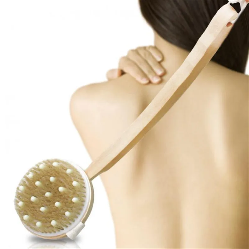 

New 1Pc Qualified Shower Brush Boar Bristles Soft Bath Brush Exfoliating Body Massager with Long Wooden Handle