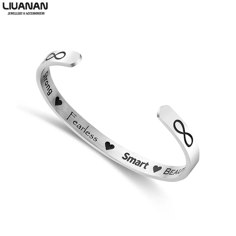 

Infinity Jewelry Courage Fearless Smart Confidence Bracelet Stainless Steel Engraved Cuff Bracelet Bangle Gift For Friend Family