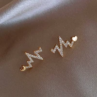 fashion inlaid zircon ecg heart shaped earrings for women creative design high quality luxury jewelry korean version temperament