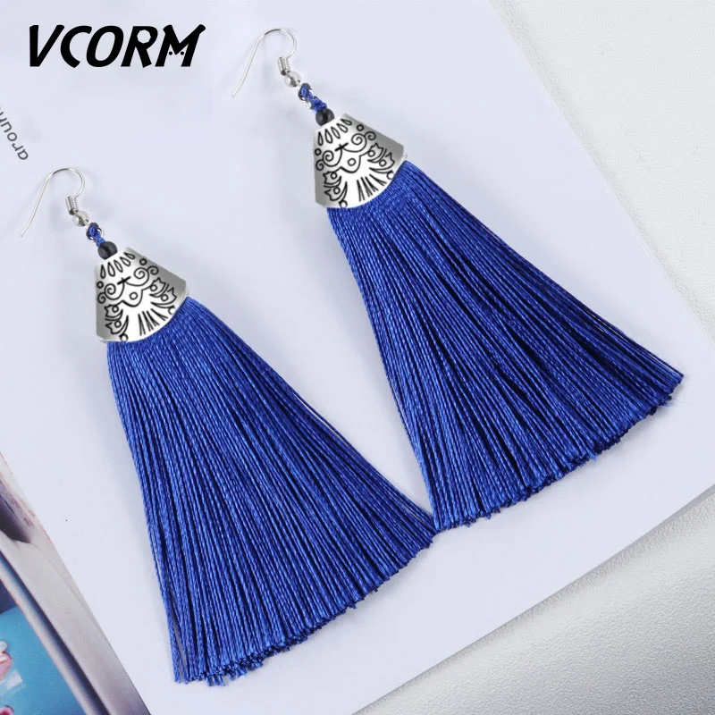 

VCORM Fashion Long Tassel Drop Earrings Women Accessories Wedding Party Ethnic Fish Mouth Geometry Earring for Women Jewelry