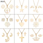 Ожерелье из нержавеющей стали для женщин и детей, милая тиара золотого цвета, ожерелье принцессы, корона, крест, компас, сердце, звезда, подарочное ювелирное изделие