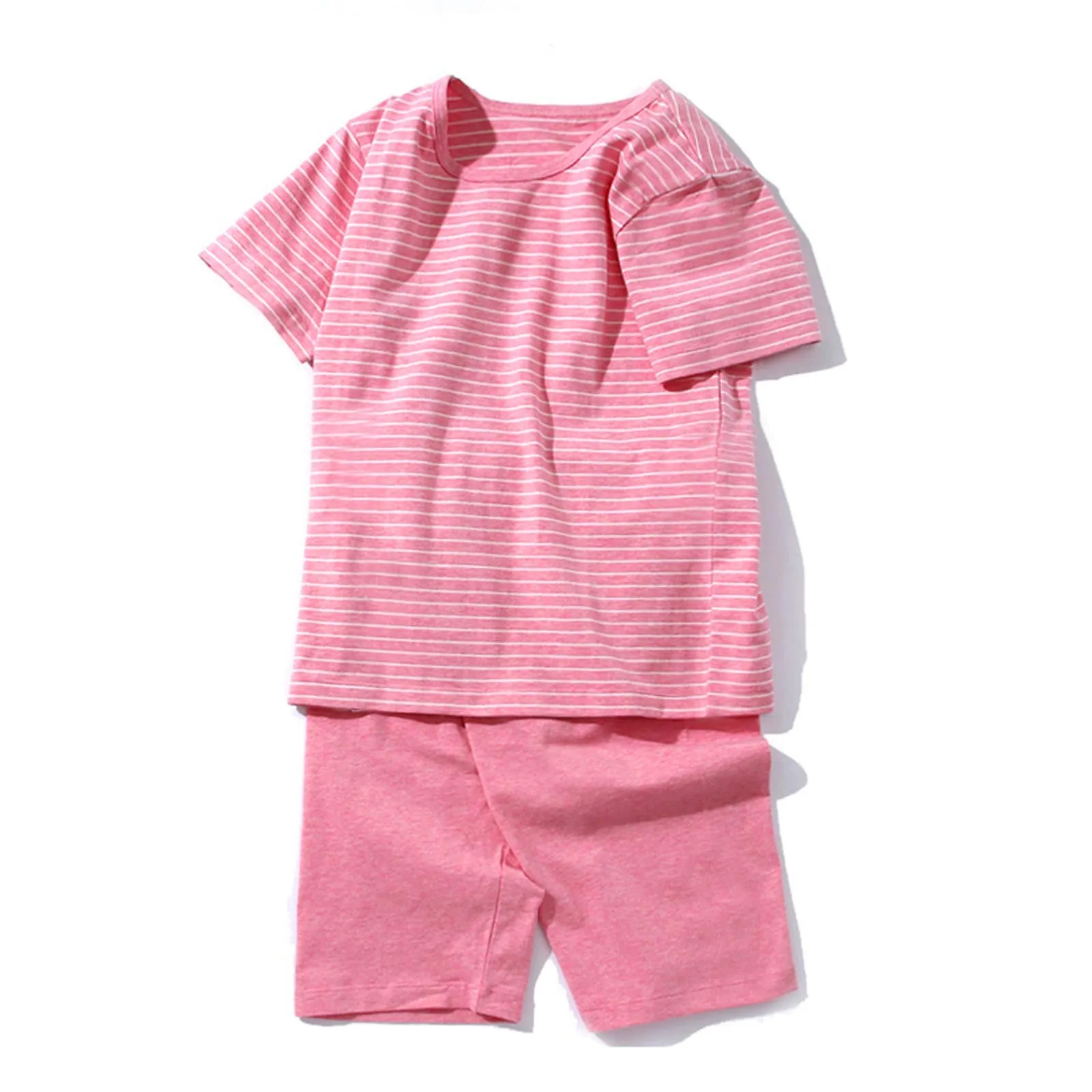 

ISHOWTIENDA Kids Pajamas Sets Boys Girls Short Sleeve Striped Tops+shorts Sleepwear Outfits Vetement