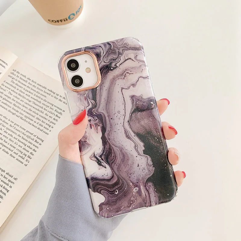 

Plating Marbling Case For iPhone 11 Pro 12 Max XR 78 Plus X XS Max 12 Mini Smooth Soft Shockproof Light BackCover Genial Shell