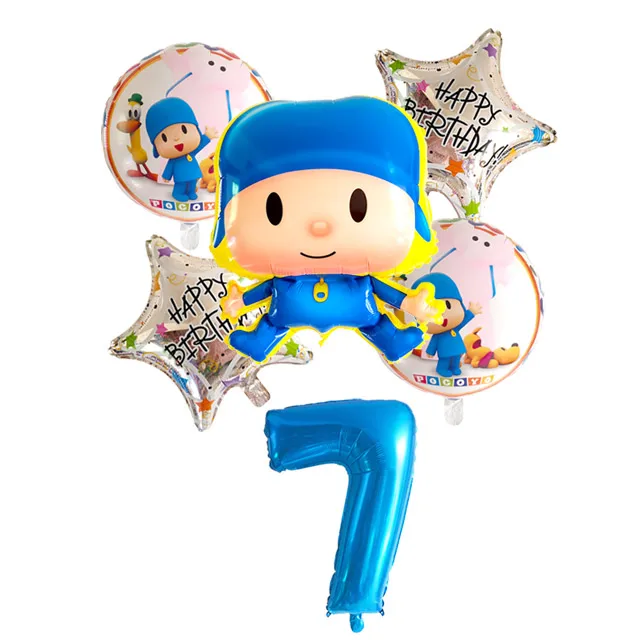 6 шт./партия Pocoyo номер фольги Воздушные шары набор детский душ День Рождения Вечеринка крестины Декор поставки детские игрушечные фигурки из мультфильма globos - Цвет: Многоцветный