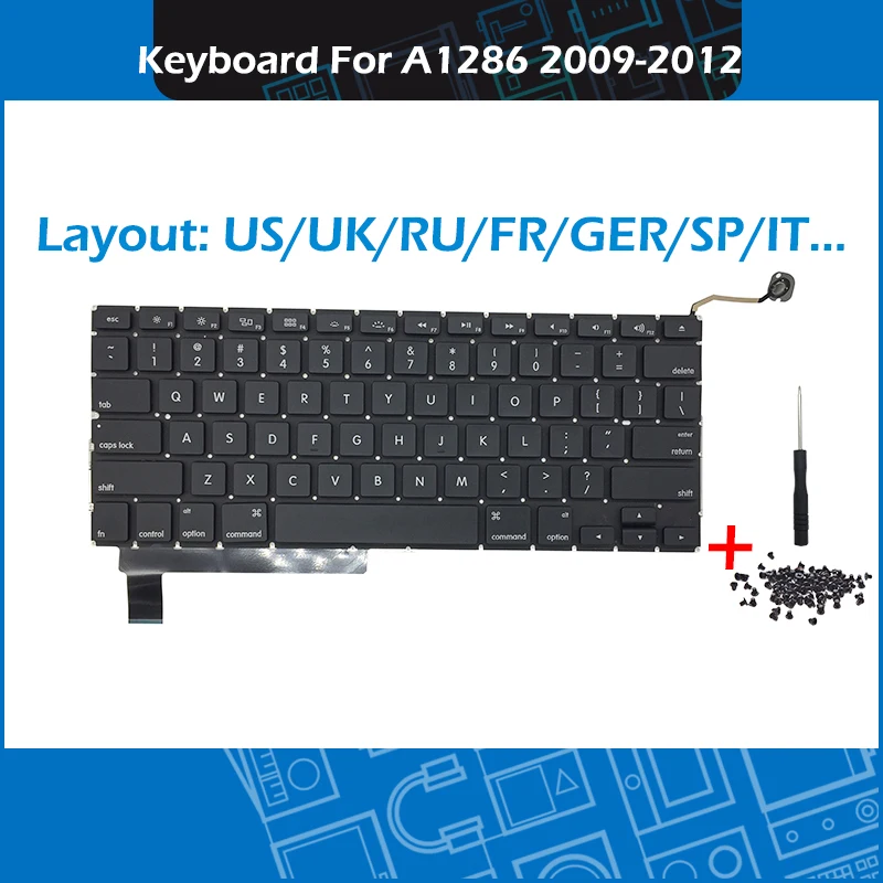 

Клавиатура A1286 для ноутбука 10 шт./лот русский французский английский 한인 인 Pro 15,4 "A1286 клавиатуры с бесплатными винтами