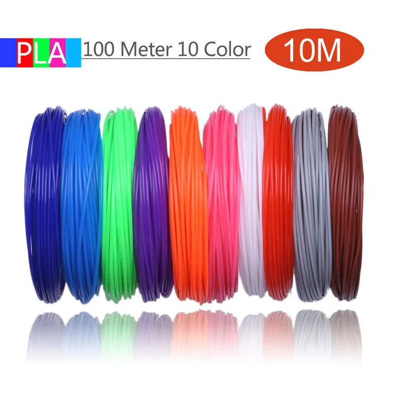 100 Meter 10 Color 3D Ручка PLA Filament 200 метров, 20 цветов, 1,75 мм, пластиковые нити, 3 d материалы для принтера, для 3D ручек, детские подарки на день рождения - Цвет: 100 Meter 10 Color