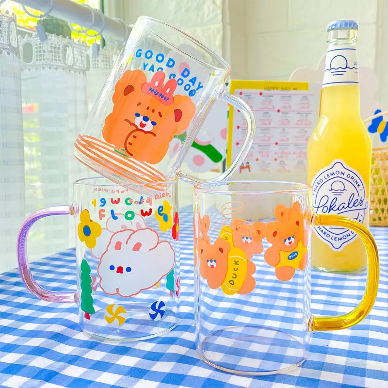 

Прозрачная стеклянная чашка с милым медведем, креативная чашка для кофе, чая, напитков, зеркальная чашка с молоком, стеклянные кружки, детск...