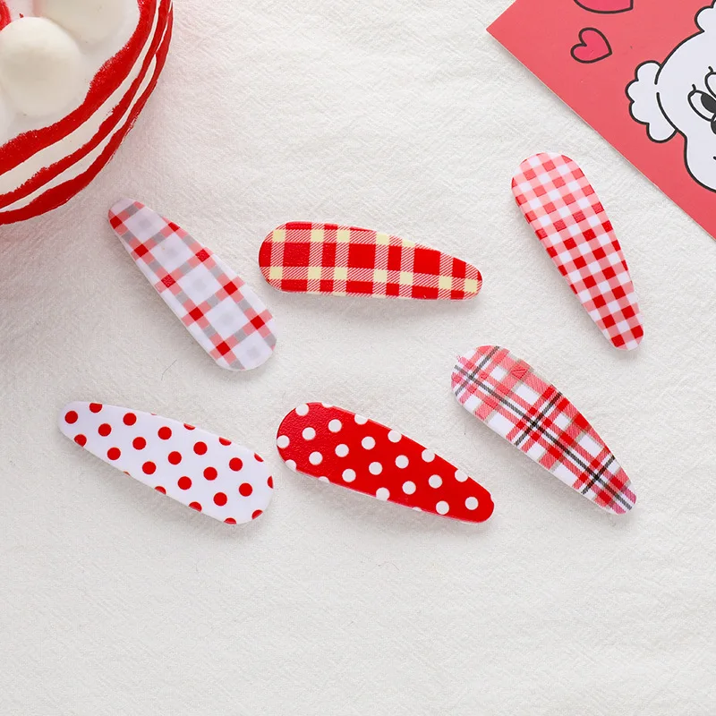 

1Pcs Korea Fashion Red White Geometric Waterdrop Grid Dot Barrette Hairpin for Women Girls Sweet Hair Clip Gift Hair Accessories