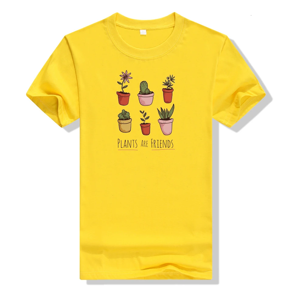 Простая хлопковая Повседневная футболка с принтом растений в горшках сезон