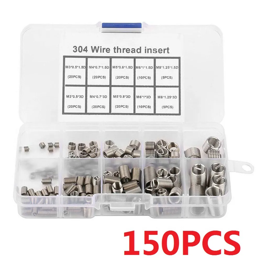 

150Pcs 304 Stainless Steel Helicoil Thread Repair Insert Kit M3 M4 M5 M6 M8 Suitable For Fastener Nuts Hex Nuts