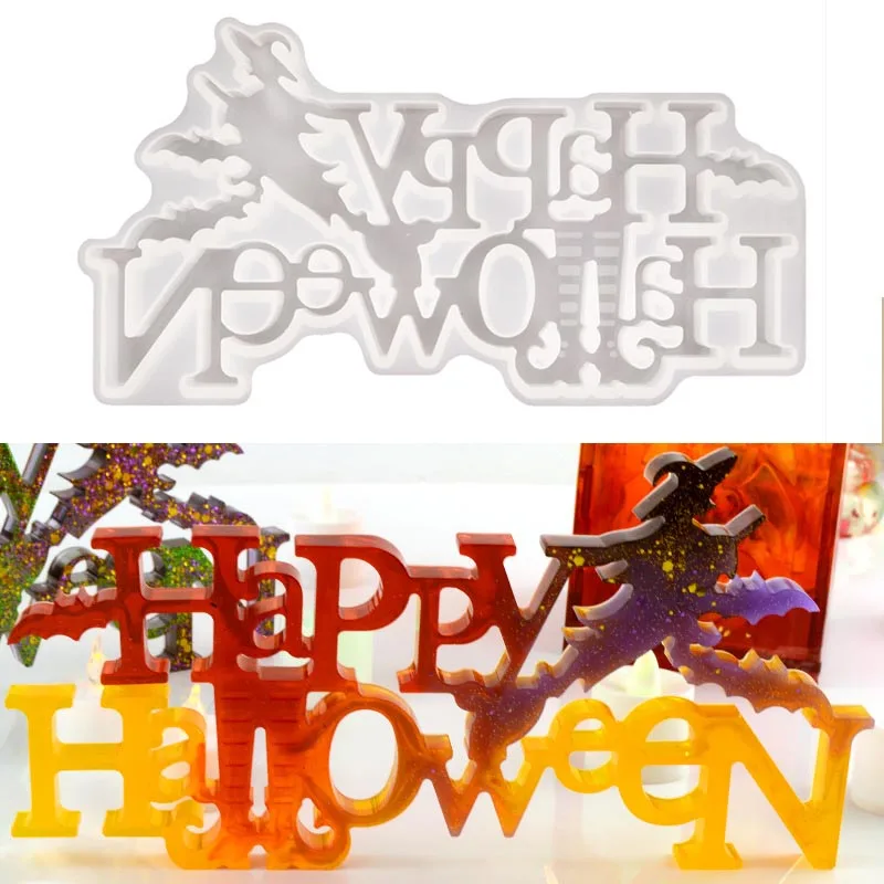 Happy Halloween Letter DIY Mold for Resin Art Halloween Party Decoration Halloween Ornament DIY Silicone Mold